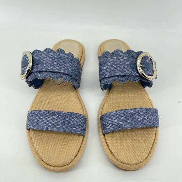 Dolce Vita Women’s Alroy Blue Woven Raffia Scalloped Slide Sandals Size 9 - Picture 5 of 15